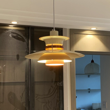 Layered Aluminum and Walnut Pendant Light