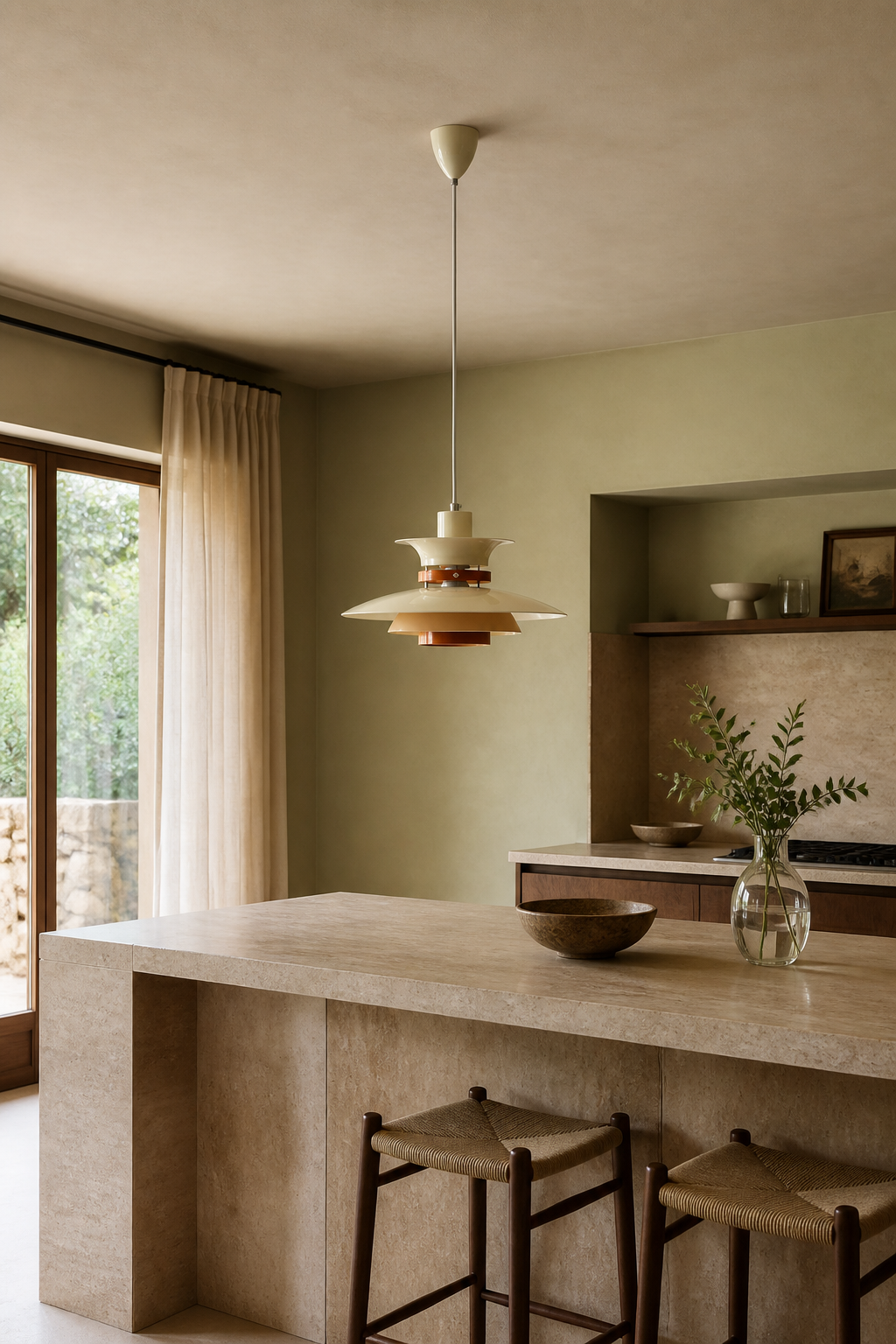 
Layered Aluminum and Walnut Pendant Light