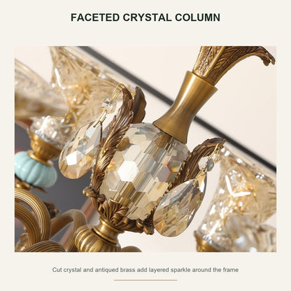 Blue Glazed Ceramic Brass Crystal Chandelier