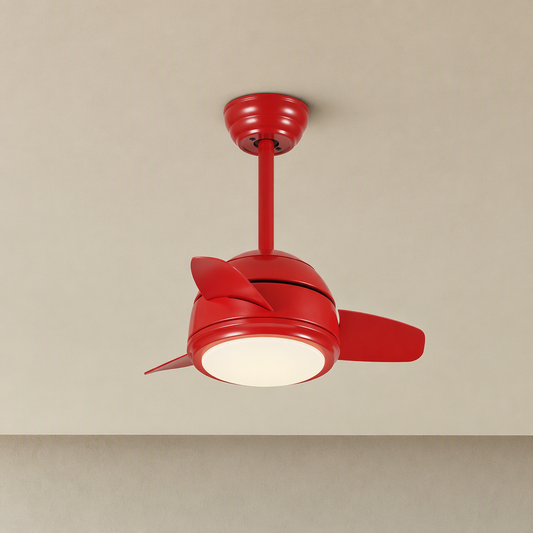 
Red Compact Ceiling Fan with Light - FAN930-02 — Red clean installed product view on a warm neutral ceiling background