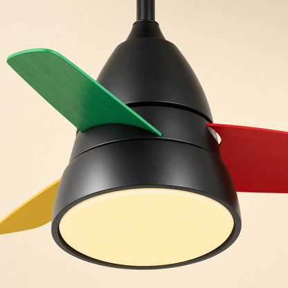 Black Multicolor-Blade Ceiling Fan with Light - FAN931-02