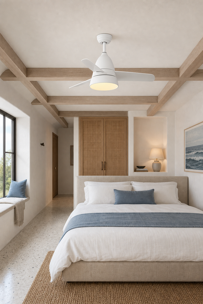 All-White Compact Ceiling Fan with Light - FAN931-03